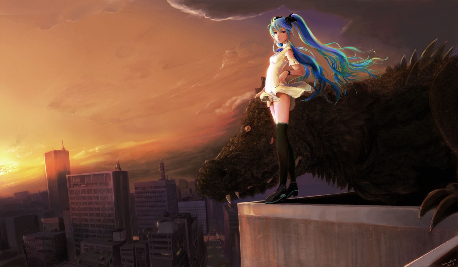 hatsune_miku monster pantsu shiika_sadamasa skirt_lift thighhighs vocaloid