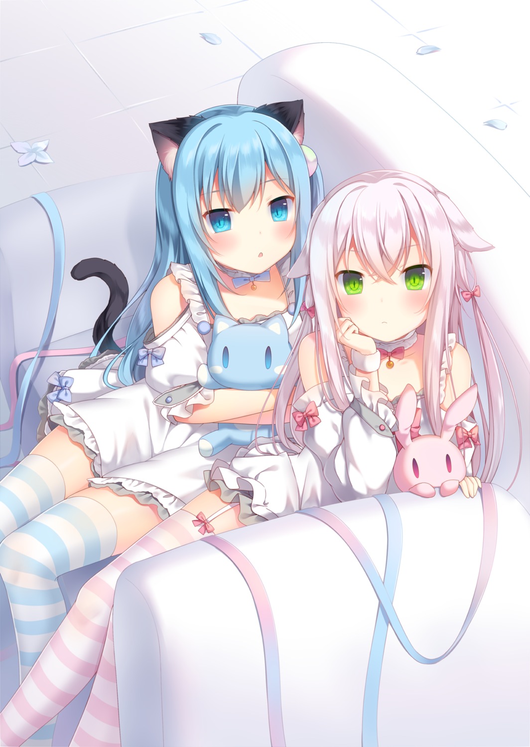 amashiro_natsuki animal_ears nekoha_shizuku nekomimi stockings tail thighhighs