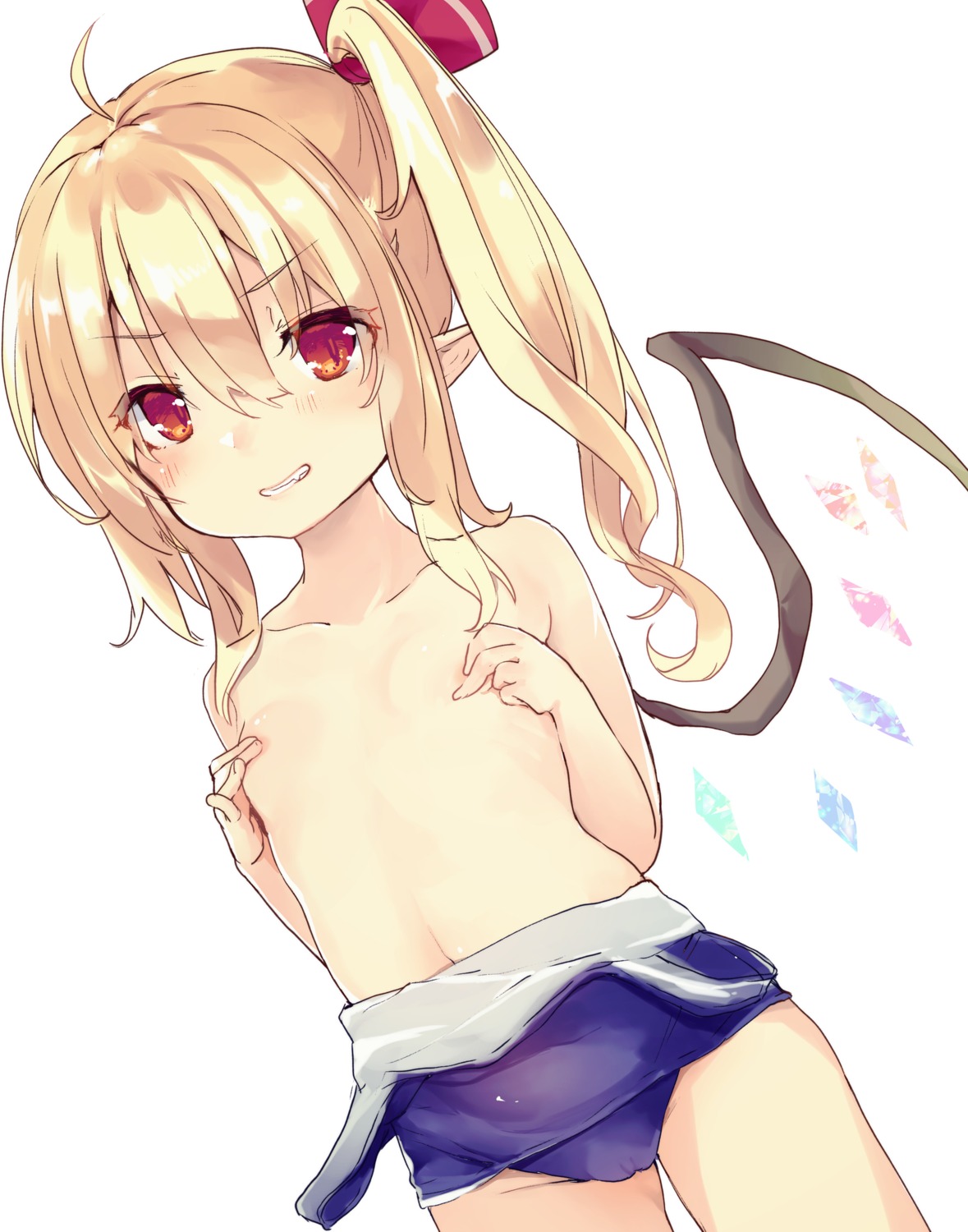areola breast_hold cameltoe flandre_scarlet loli school_swimsuit swimsuits tamano_kedama topless touhou wings