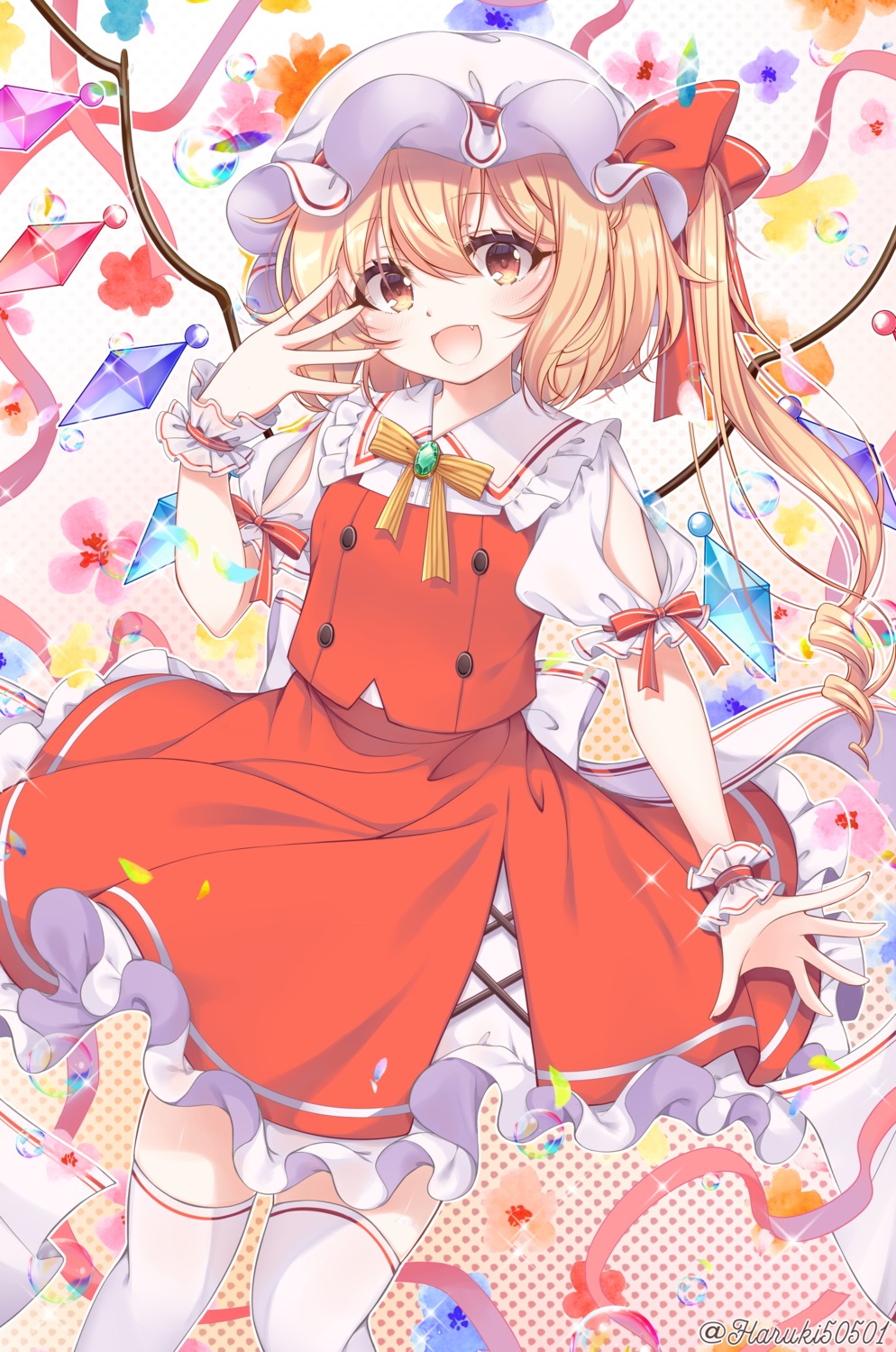 flandre_scarlet haruki_5050 skirt_lift thighhighs touhou wings