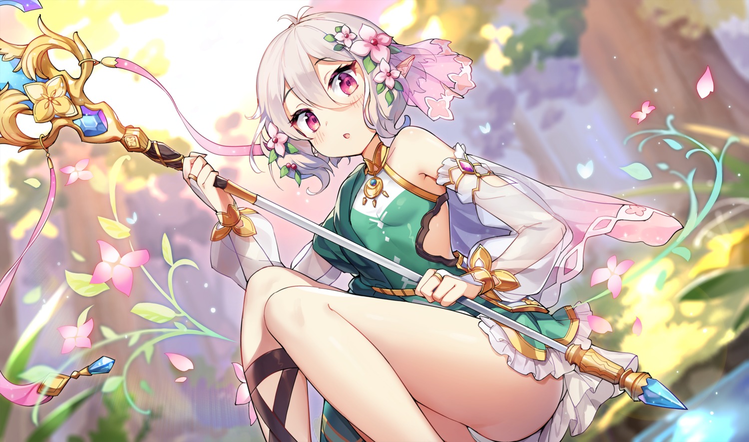 jehyun kokkoro pantsu pointy_ears princess_connect princess_connect!_re:dive skirt_lift weapon