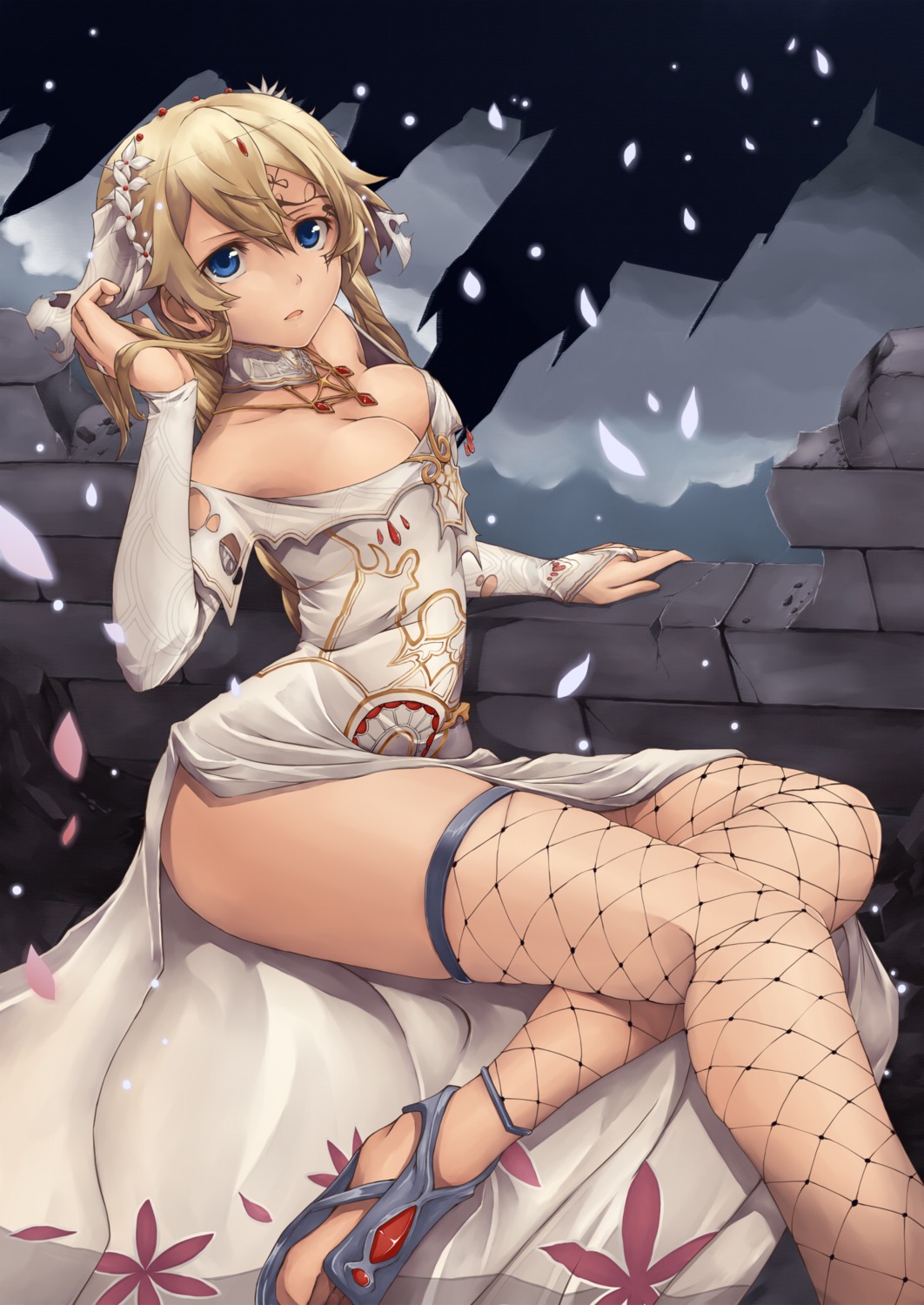 cleavage dress fishnets heels kuroboshi_roki lord_of_vermilion thighhighs