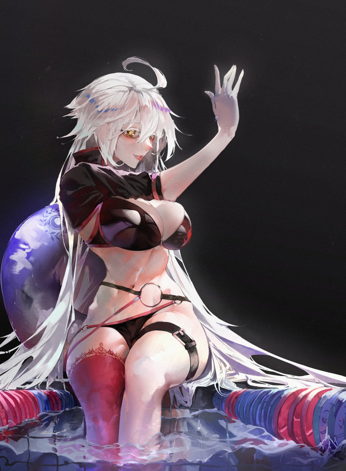 bikini cleavage fate/grand_order garter jeanne_d'arc jeanne_d'arc_(alter)_(fate) sashimi950418 swimsuits thighhighs wet