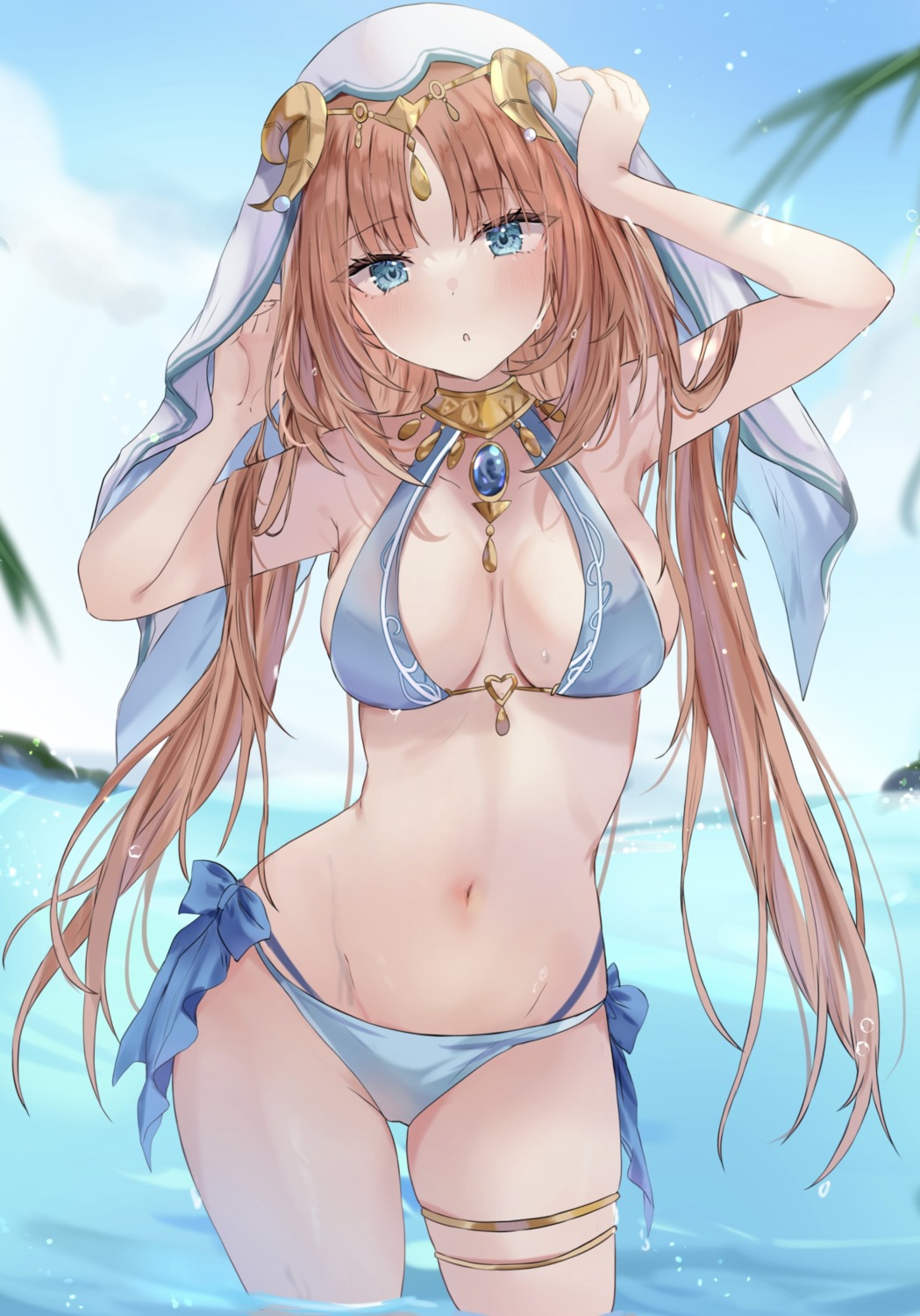 bikini garter genshin_impact horns maruro nilou swimsuits wet