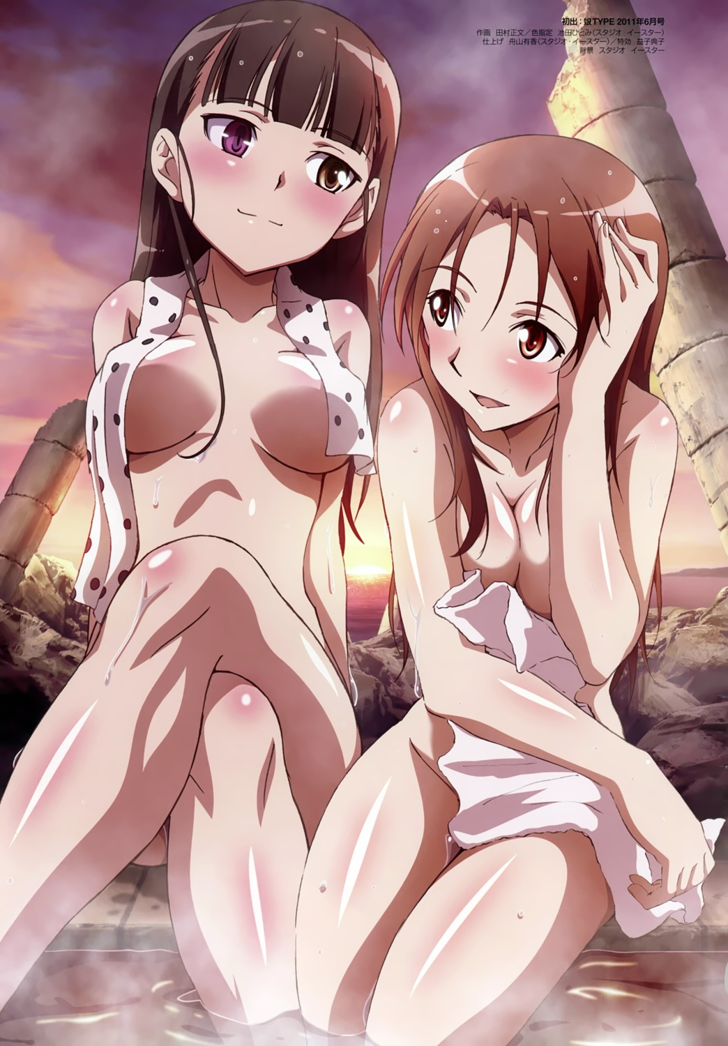 breast_hold heterochromia minna_dietlinde_wilcke naked onsen sakamoto_mio strike_witches tamura_masafumi towel wet