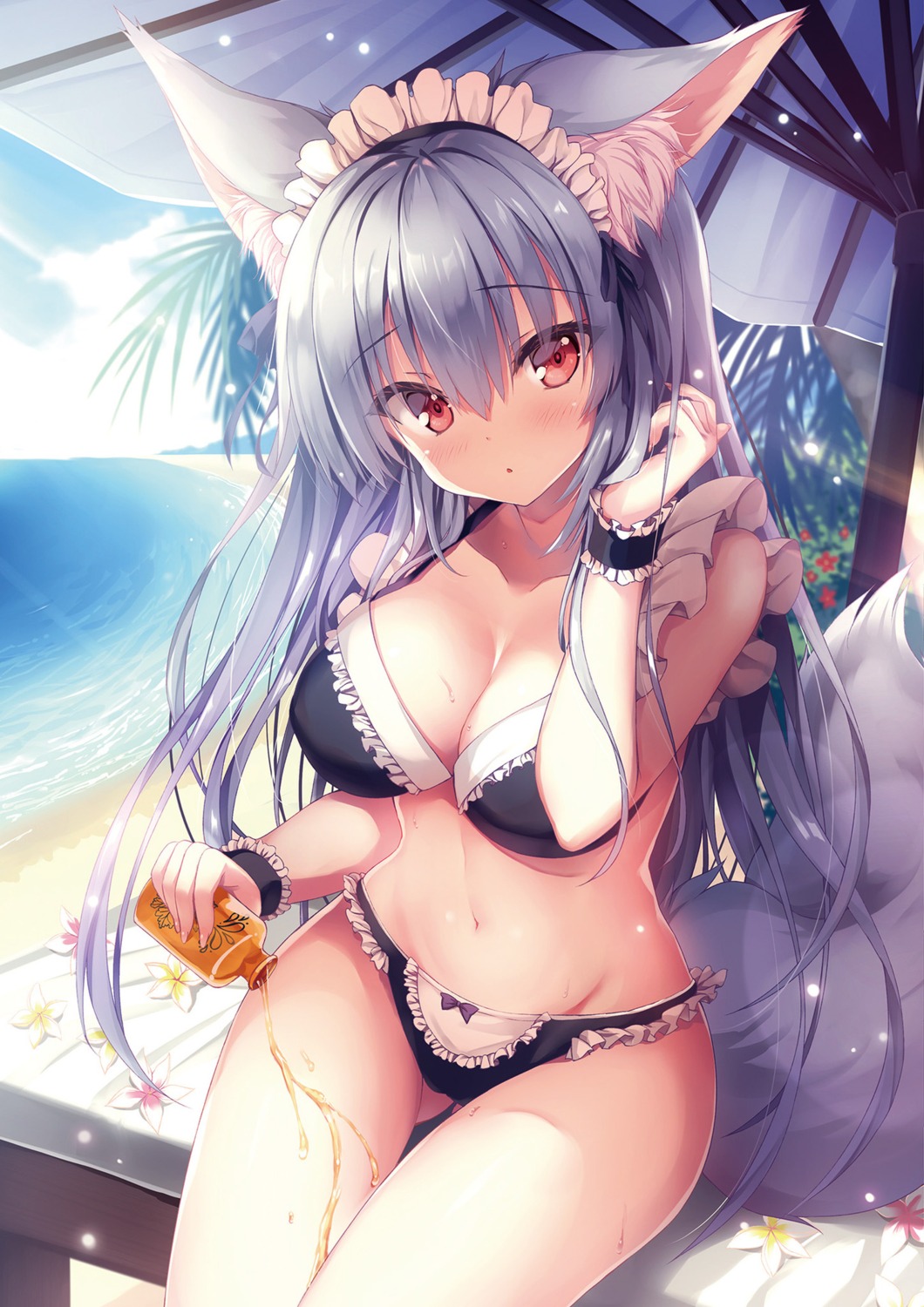 animal_ears bikini cleavage kitsune swimsuits tail tateha