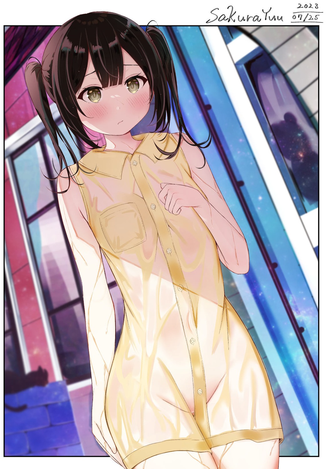 dress nopan sakura_yuu see_through wet wet_clothes