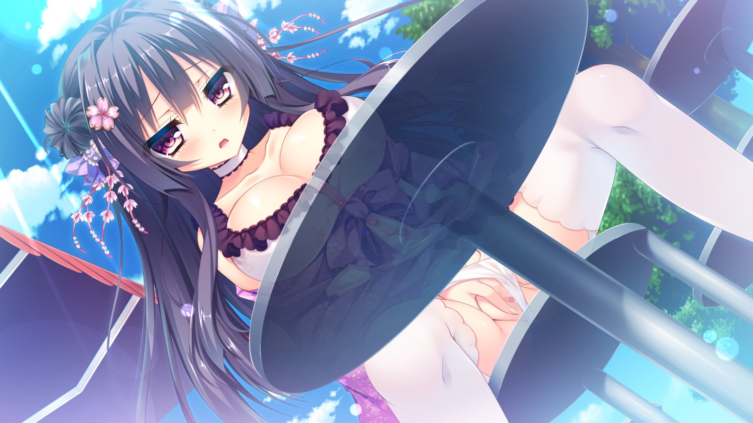 censored cleavage dress game_cg love_love_sisters masturbation nae-nae pajamas_ex pantsu panty_pull pussy sarusuberi_misatoko thighhighs