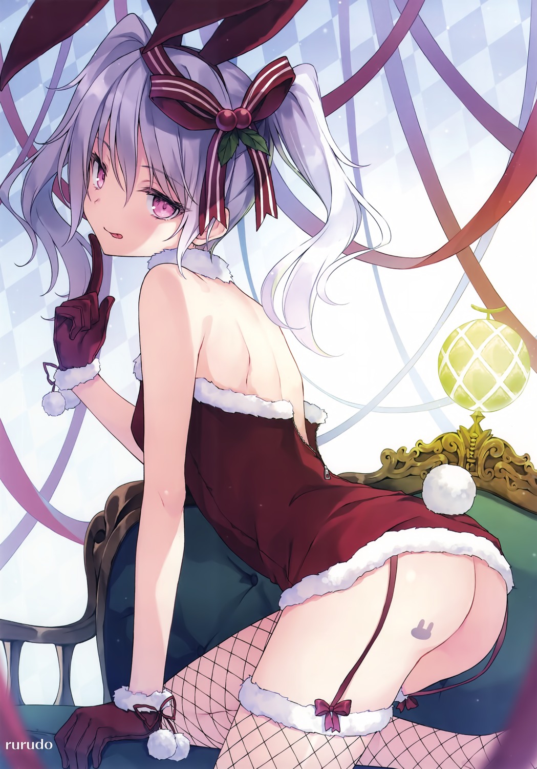 animal_ears ass bunny_ears christmas fishnets nopan rurudo stockings tail tattoo thighhighs