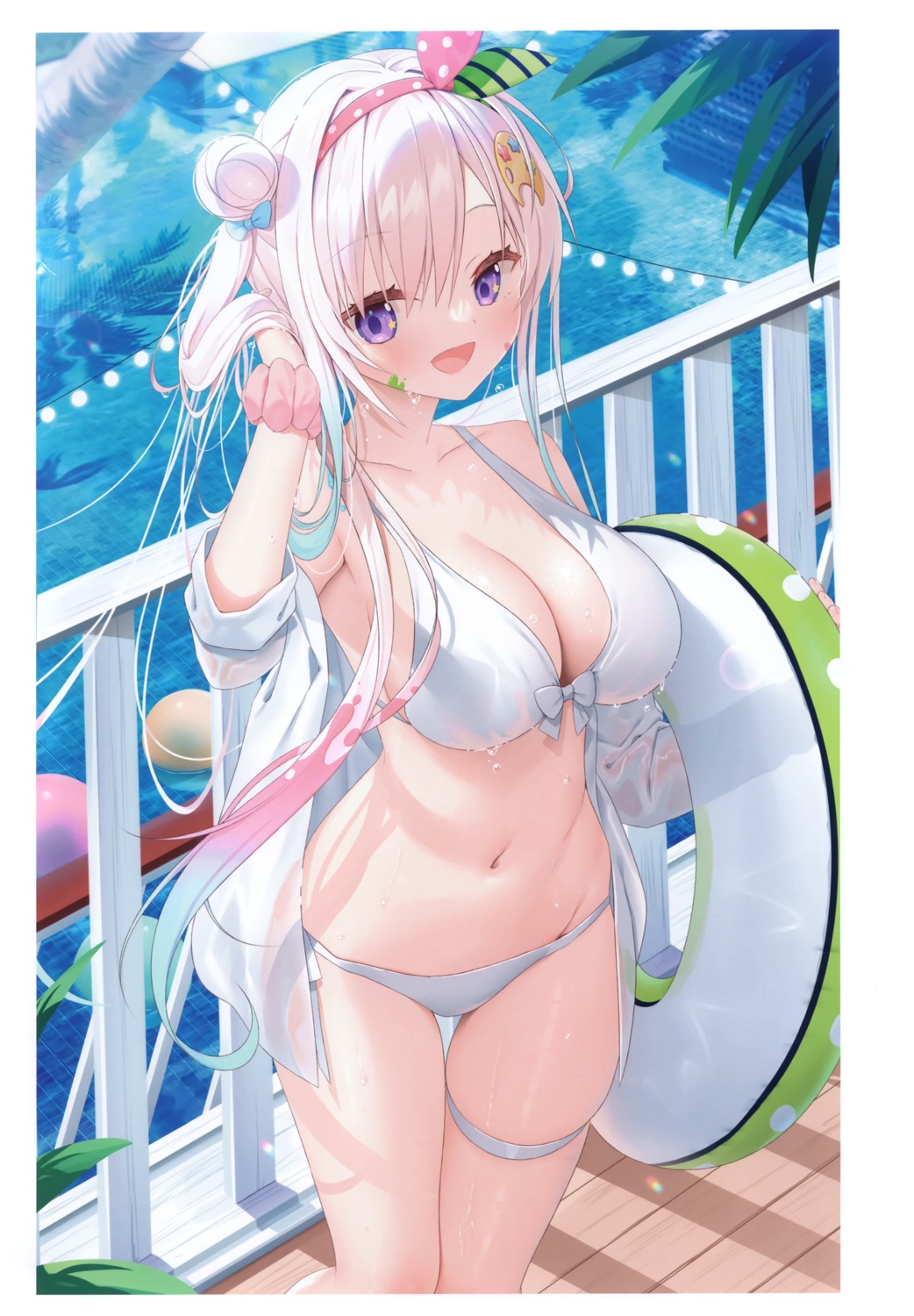 airani_iofifteen animal_herb bikini dress_shirt garter hololive hololive_indonesia open_shirt see_through swimsuits wet wet_clothes yano_mitsuki