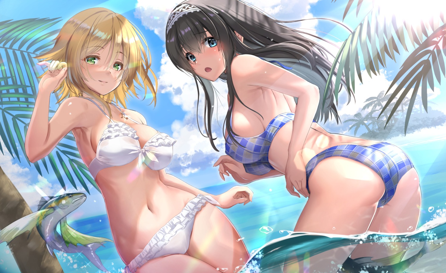 ass bikini erect_nipples murasame_hachiman sagisawa_fumika swimsuits the_idolm@ster the_idolm@ster_cinderella_girls umeki_otoha wet