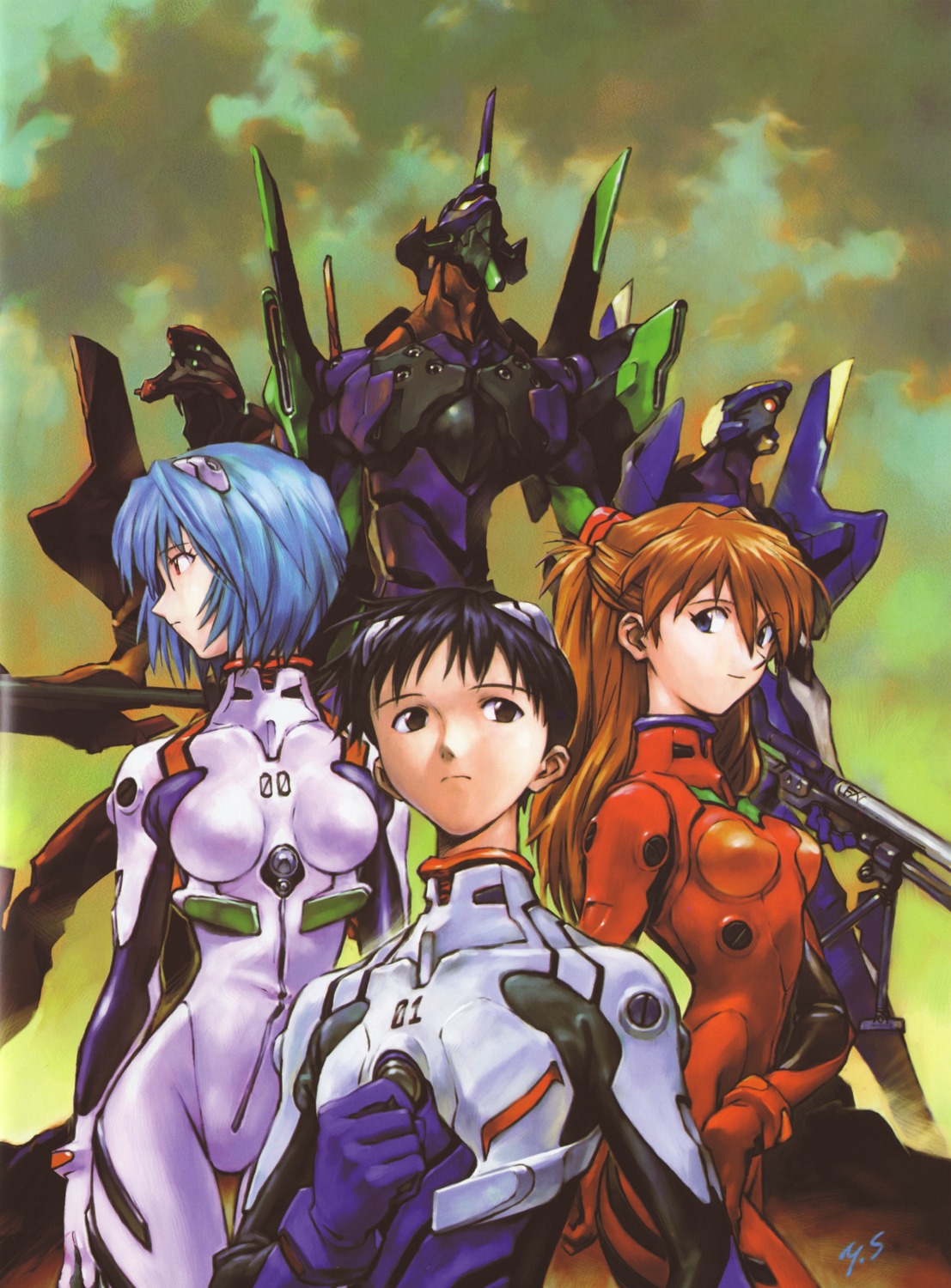 ayanami_rei bodysuit eva_00 eva_01 eva_02 ikari_shinji neon_genesis_evangelion sadamoto_yoshiyuki souryuu_asuka_langley