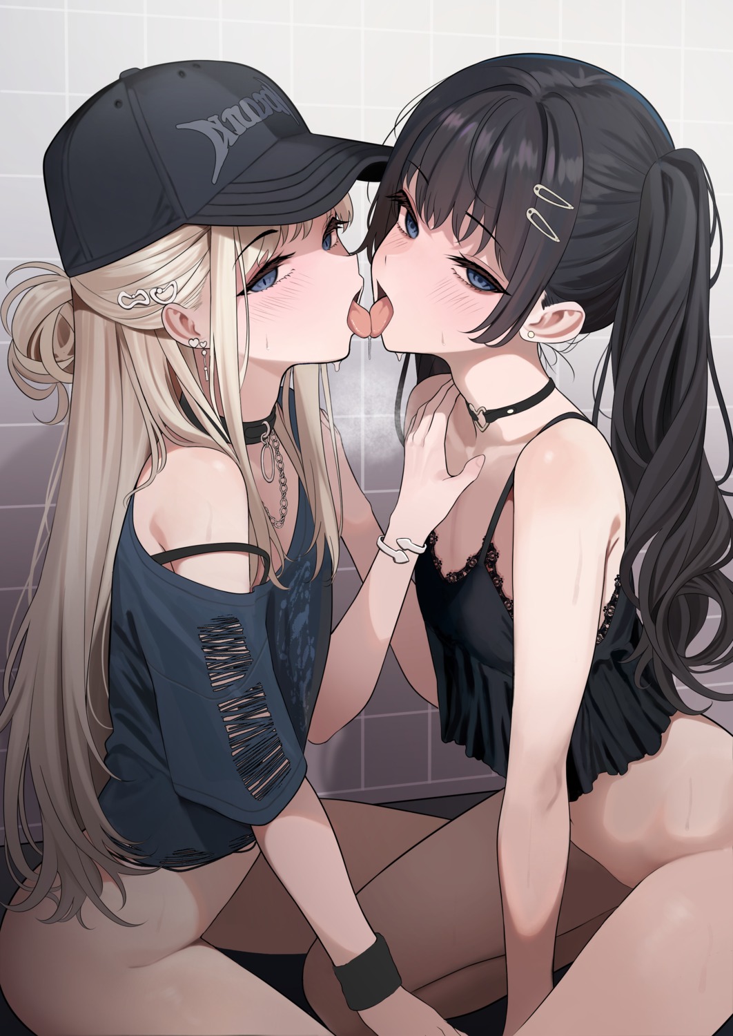 bottomless lingerie photoshop torn_clothes turisasu wet yuri