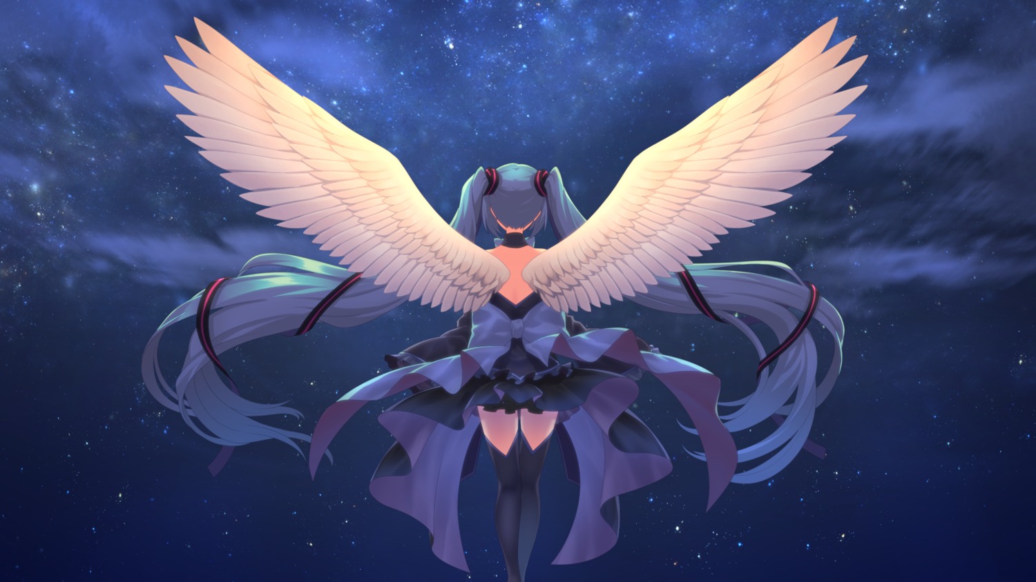 dress hatsune_miku matsuda_toki thighhighs vocaloid wallpaper wings