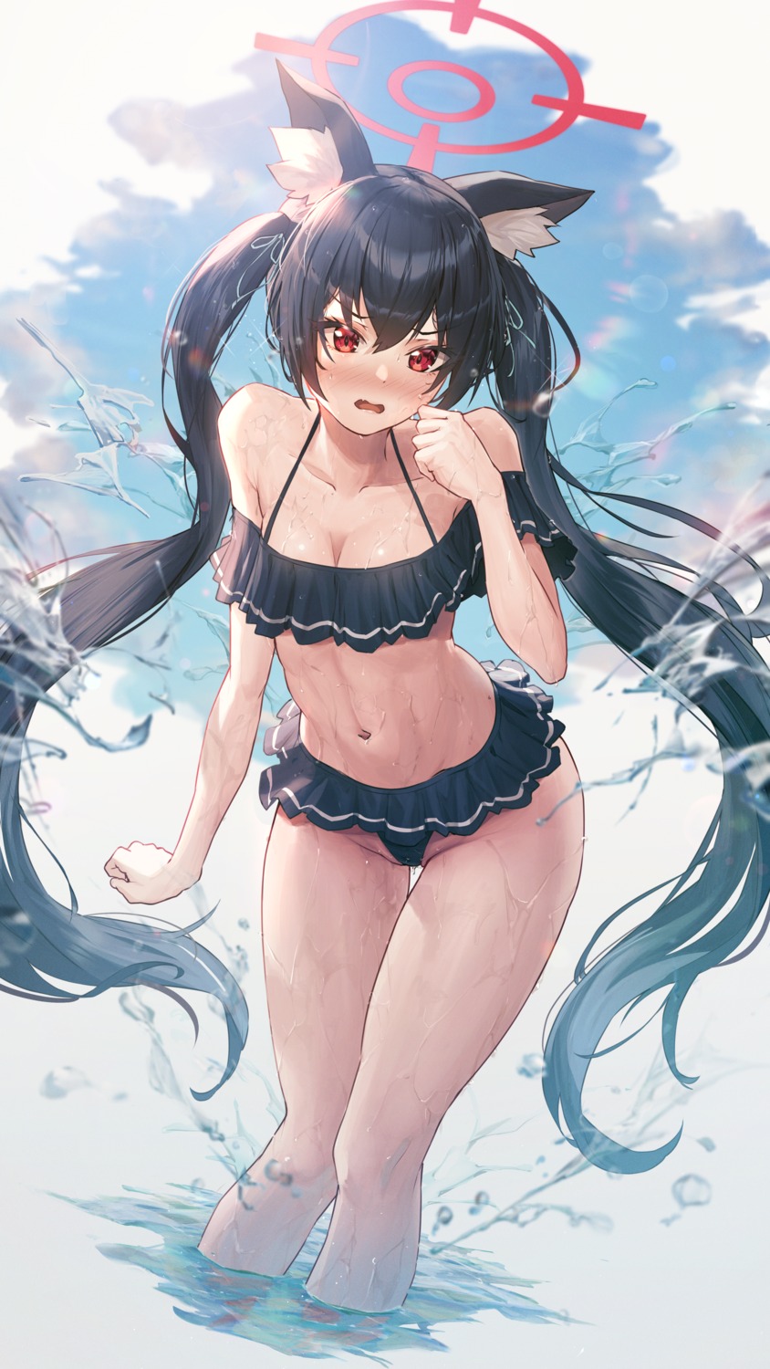 animal_ears bikini blue_archive halo kuromi_serika mazel nekomimi swimsuits wet