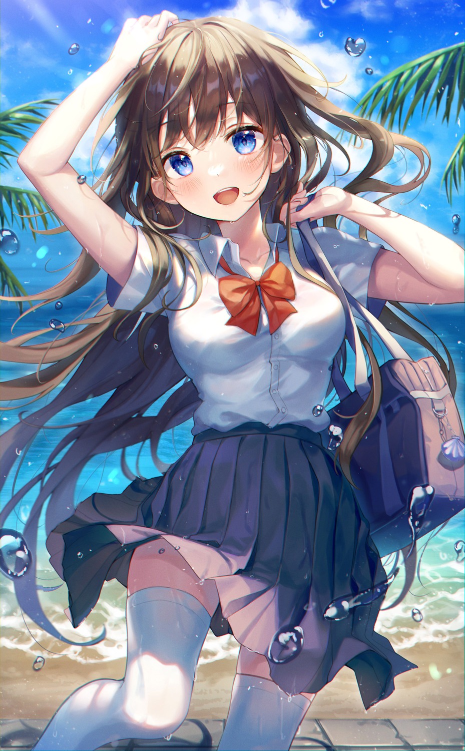 aibek seifuku skirt_lift thighhighs wet wet_clothes