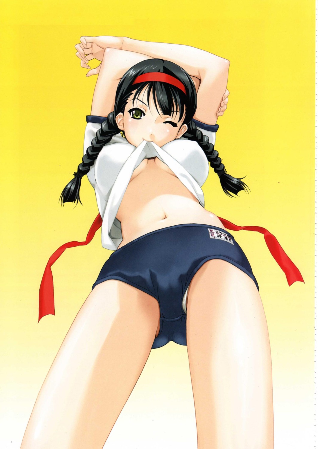 buruma erect_nipples gym_uniform happoubi_jin no_bra pantsu shirt_lift underboob