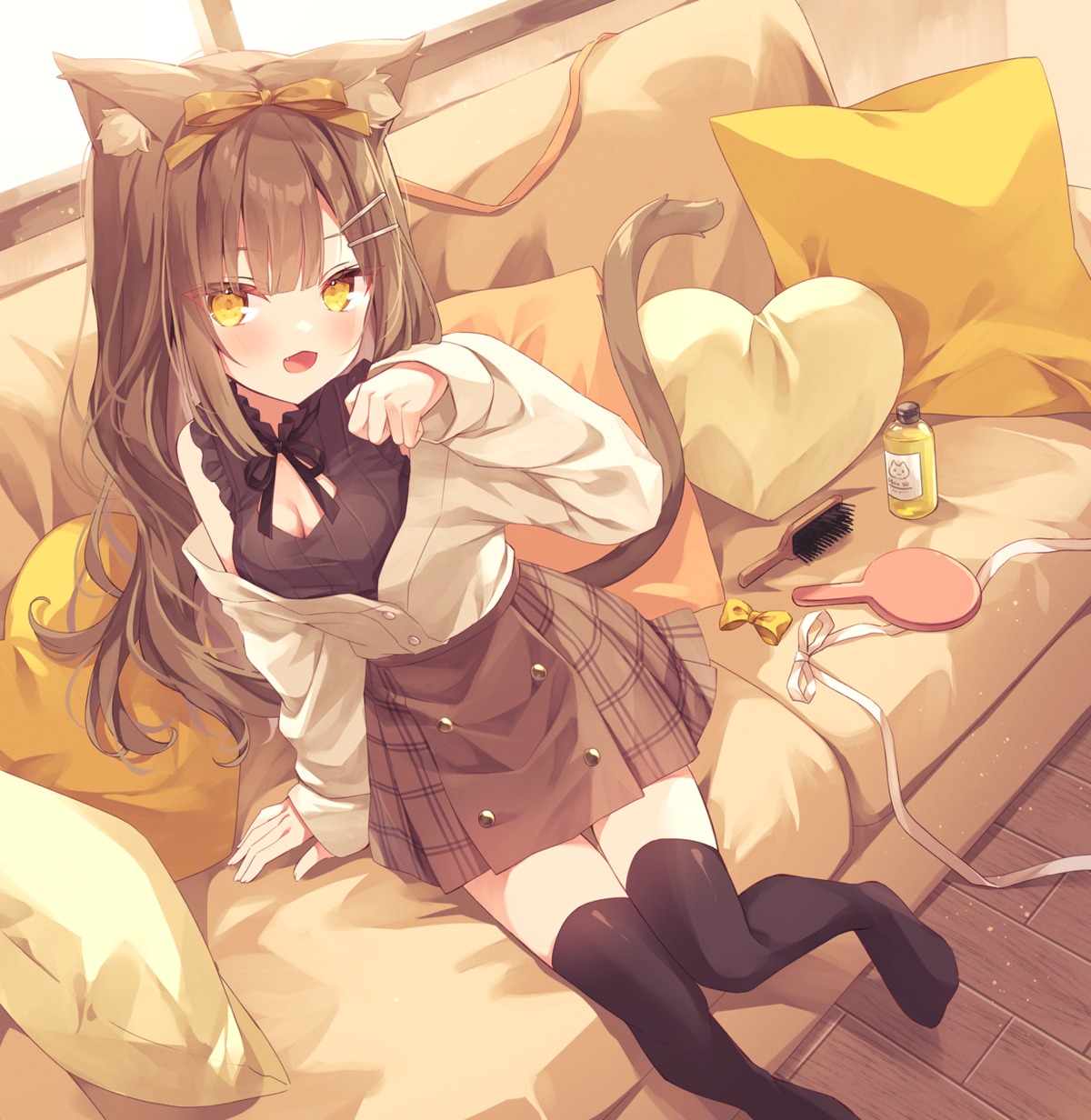 animal_ears cleavage hoshi kohaku_(hoshi) nekomimi tail thighhighs