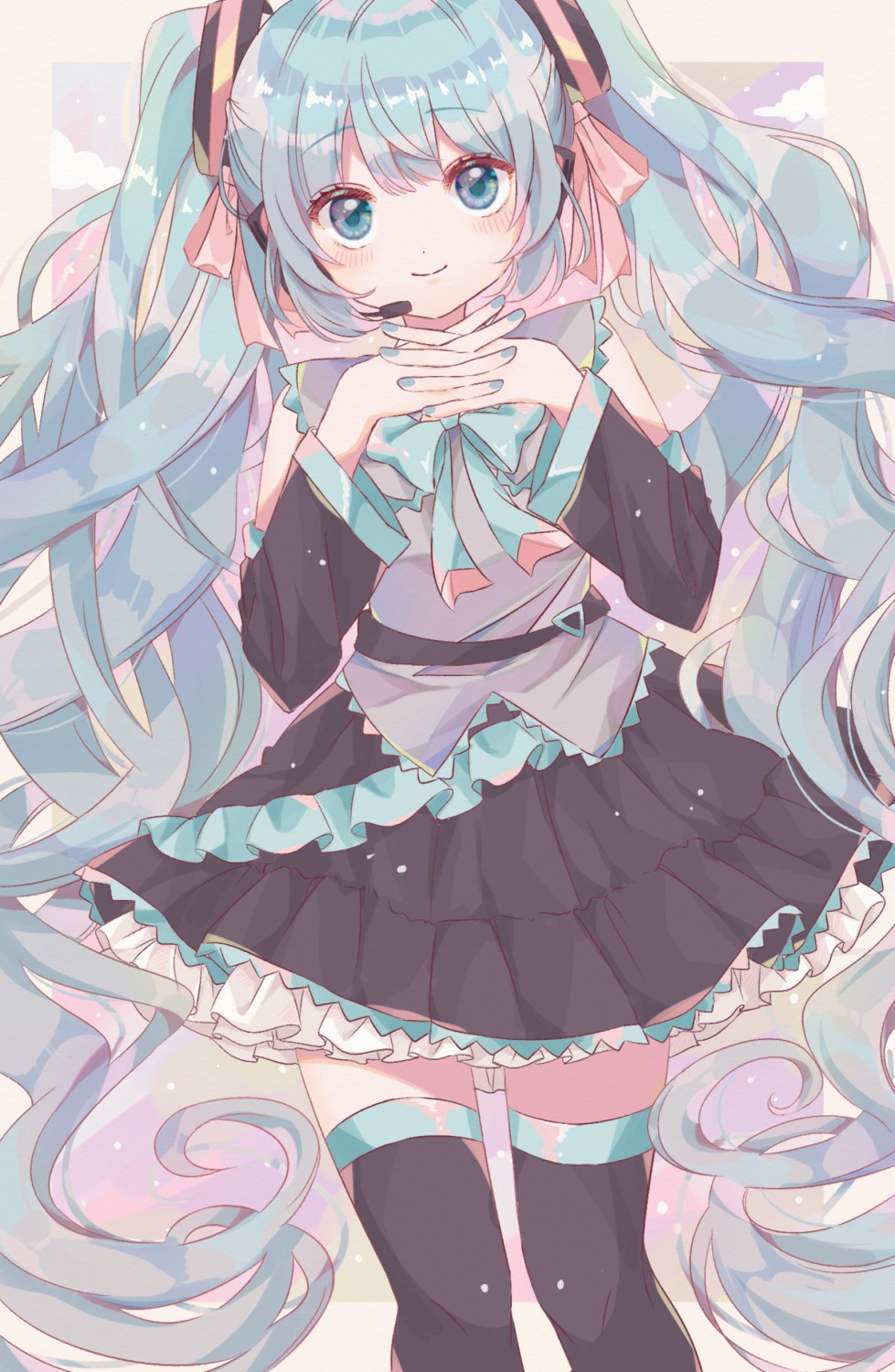 chibana_sora hatsune_miku headphones thighhighs vocaloid