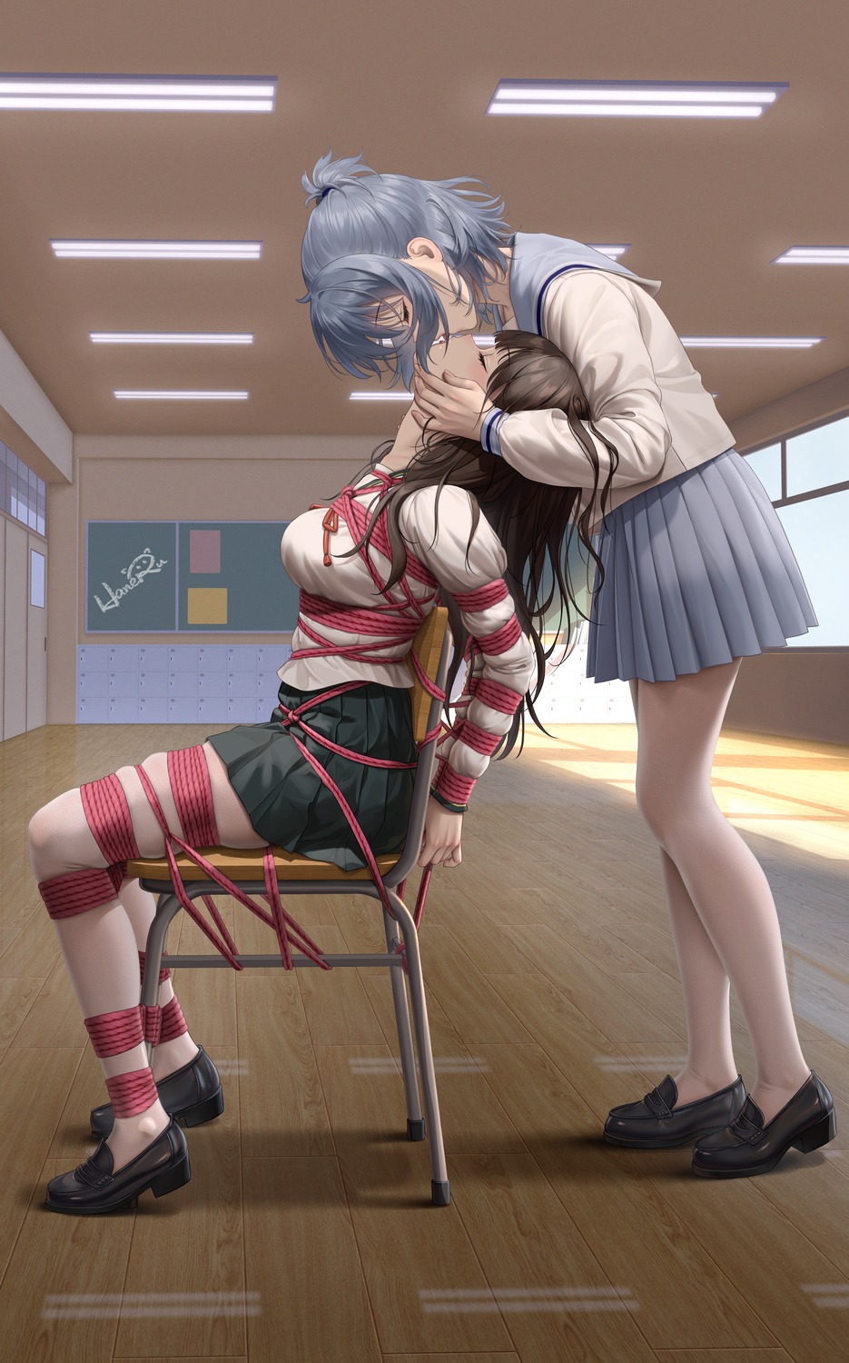 bondage haneru haori_haruki himino_seika pantyhose seifuku yuri