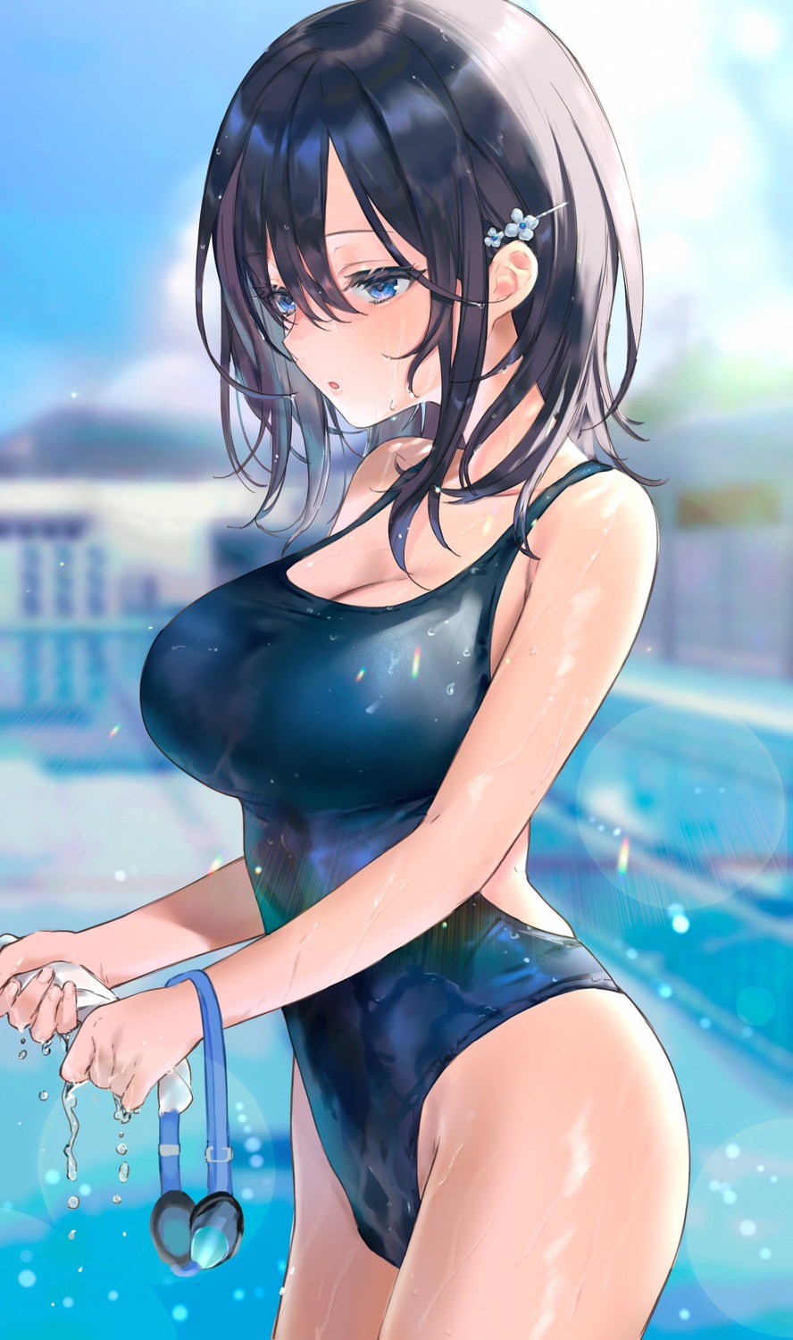 cleavage nekoyashiki_pushio school_swimsuit swimsuits wet