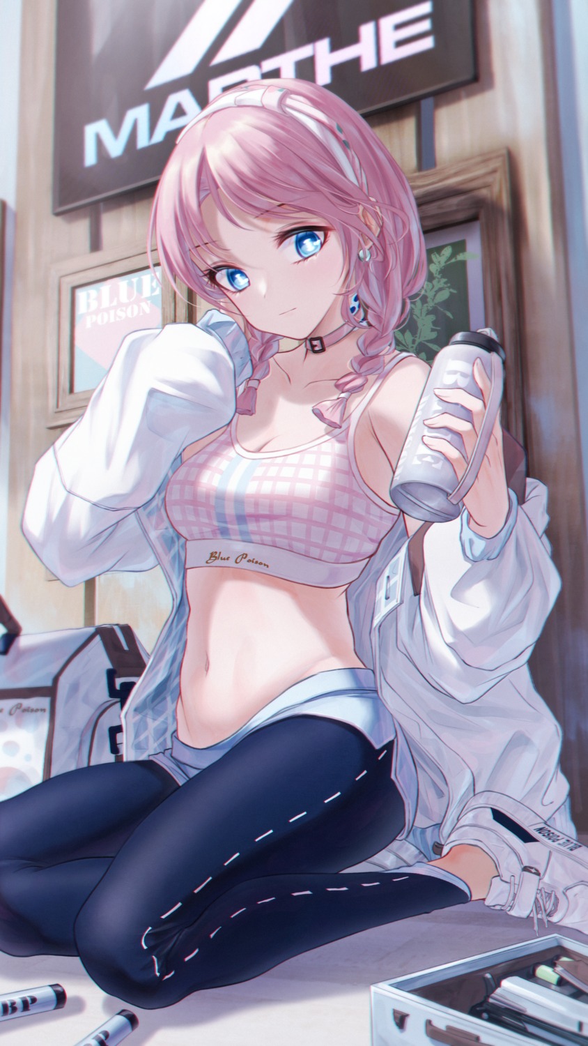arknights bae.c blue_poison_(arknights) bra cleavage open_shirt