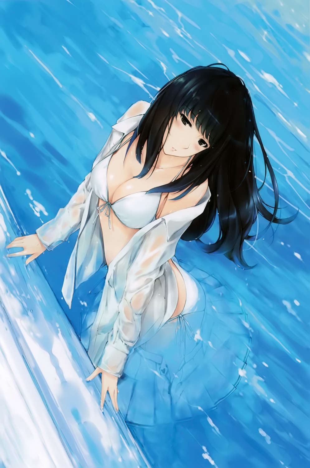 bikini cleavage kara_no_shoujo open_shirt see_through seifuku sugina_miki swimsuits wet wet_clothes