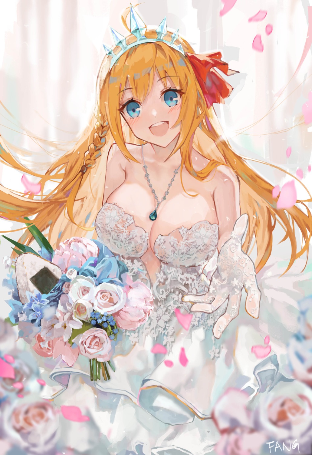 dress fang_qiao no_bra pecorine princess_connect princess_connect!_re:dive see_through wedding_dress