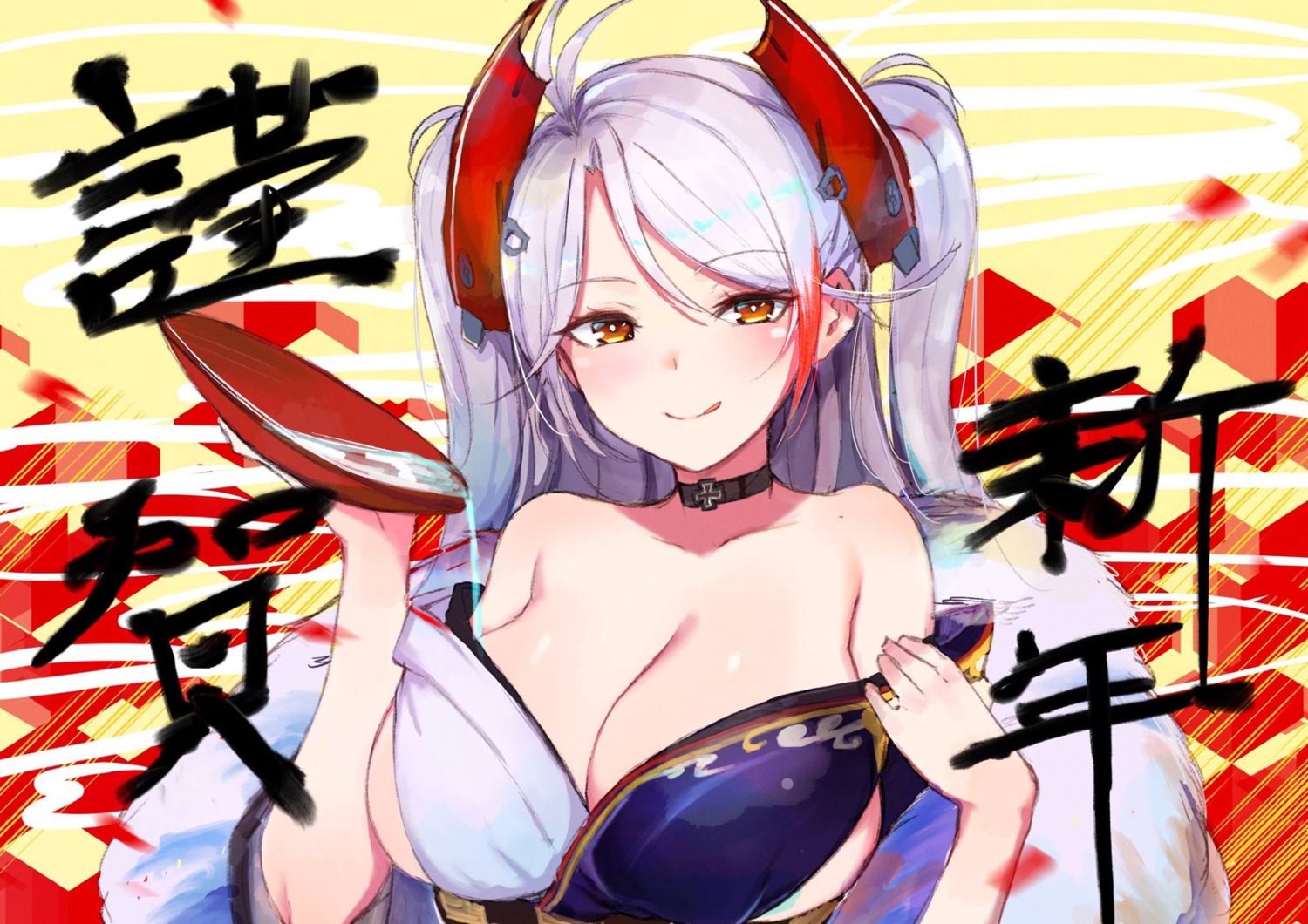 azur_lane cleavage kimono luse_maonang open_shirt prinz_eugen_(azur_lane) undressing