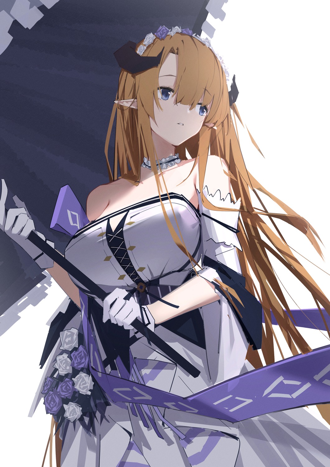 arknights dress horns pointy_ears saileach_(arknights) tagme umbrella