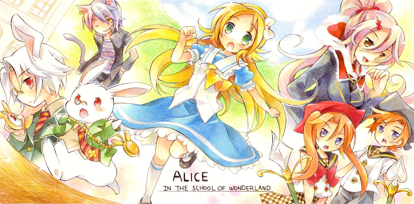 alice alice_in_wonderland cheshire_cat tachitsu_teto white_rabbit