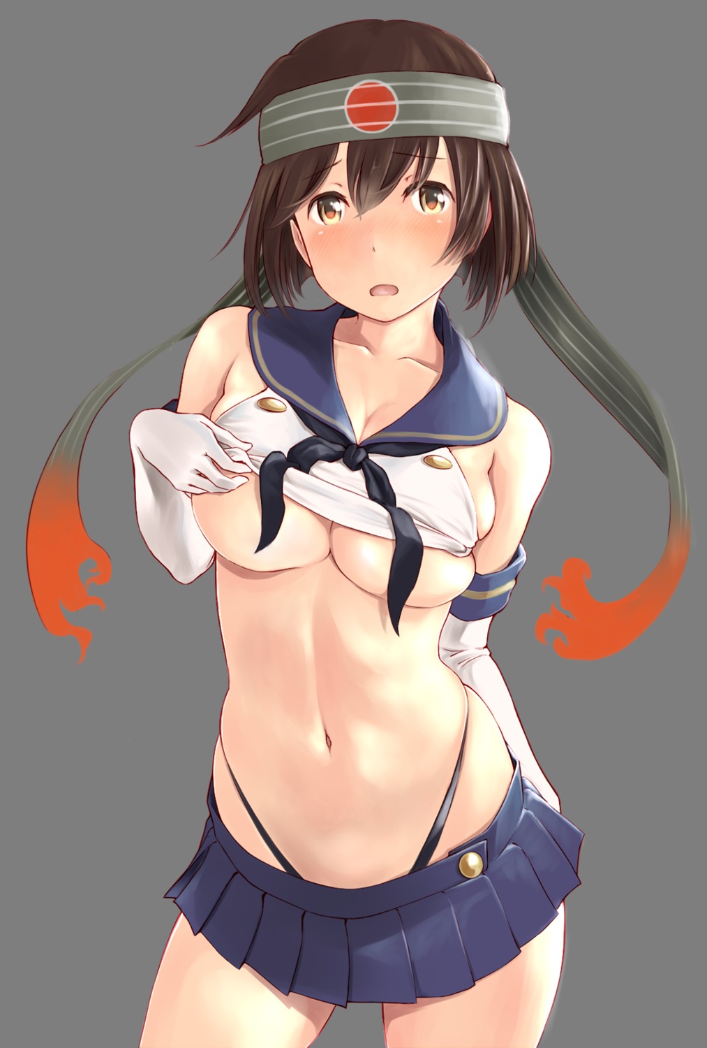 cosplay hiryuu_(kancolle) kantai_collection no_bra seifuku shimakaze_(kancolle) shirt_lift thong transparent_png underboob wa_(genryusui)