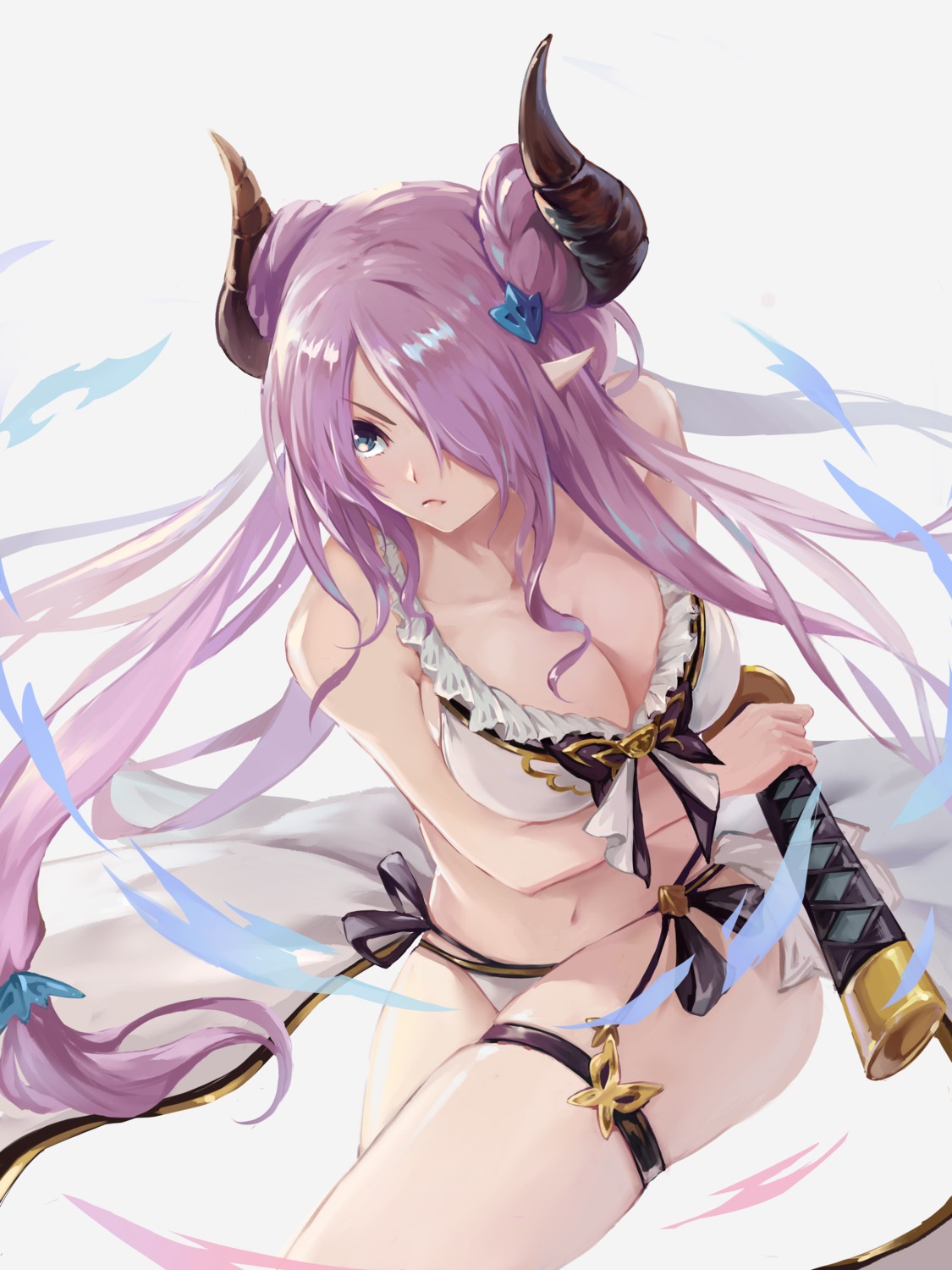 bikini cleavage cookman garter granblue_fantasy horns narumeia_(granblue_fantasy) pointy_ears swimsuits sword