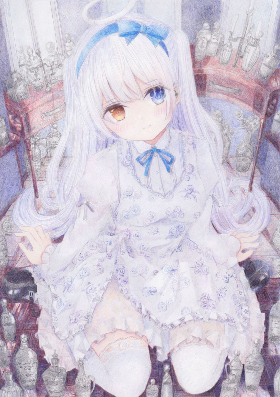 angel darkkanan dress gothic_lolita heterochromia lolita_fashion see_through thighhighs