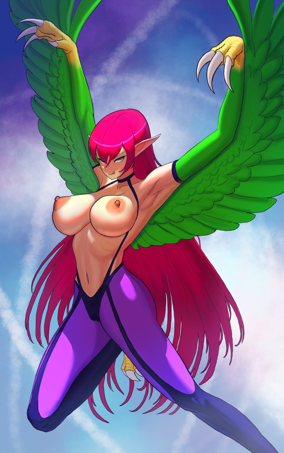 cameltoe hackanvas harpie_lady monster_girl nipples pointy_ears topless wings yugioh