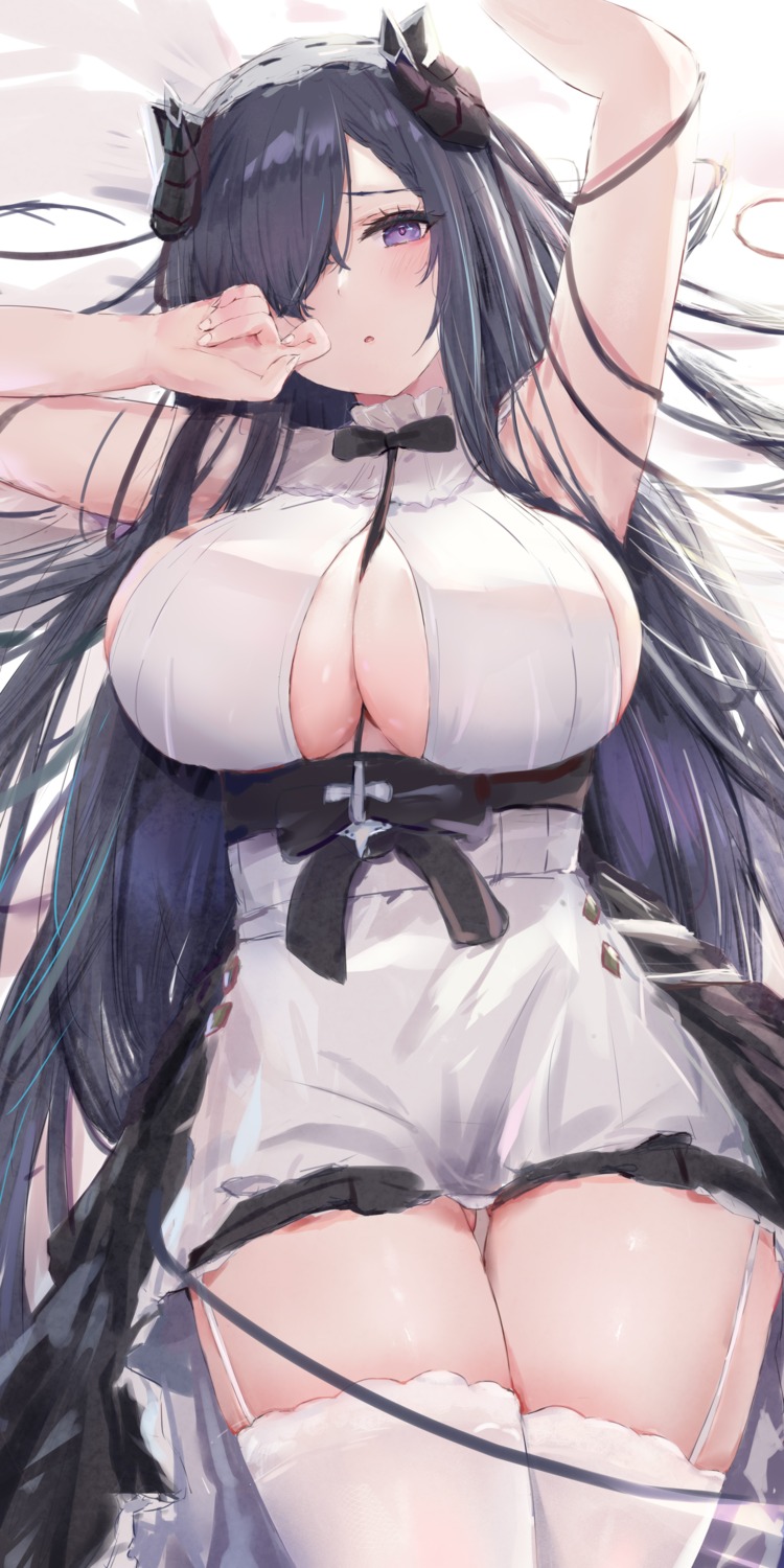 august_von_parseval_(azur_lane) azur_lane horns lshiki maid no_bra stockings thighhighs