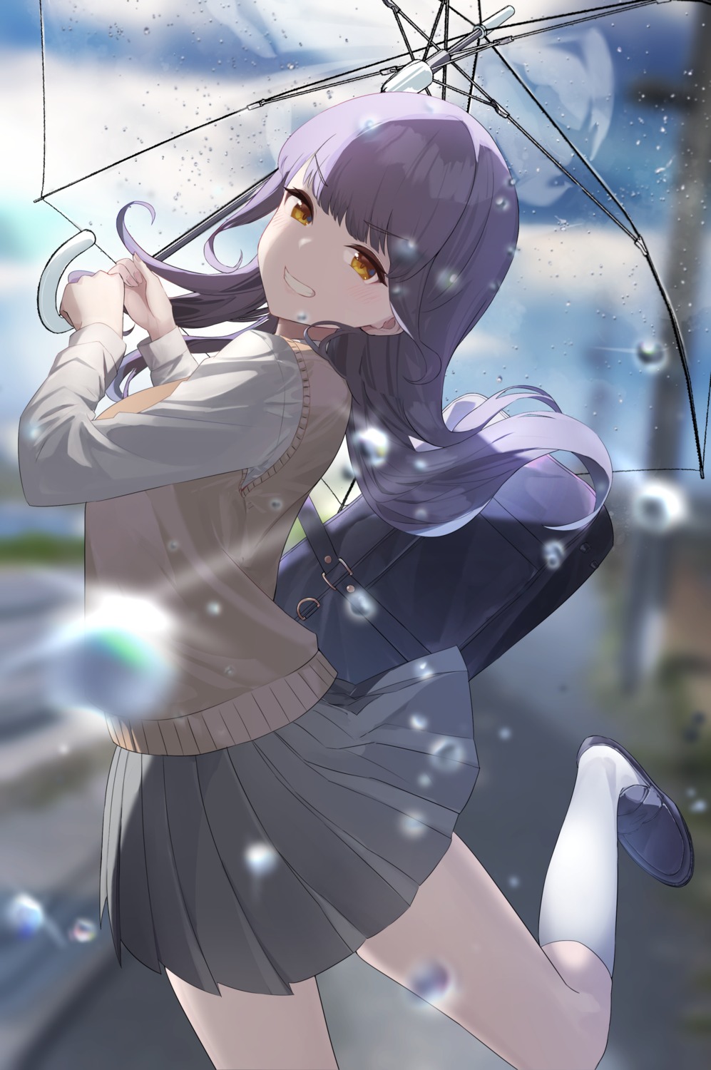 nanashita_shiki seifuku sweater umbrella