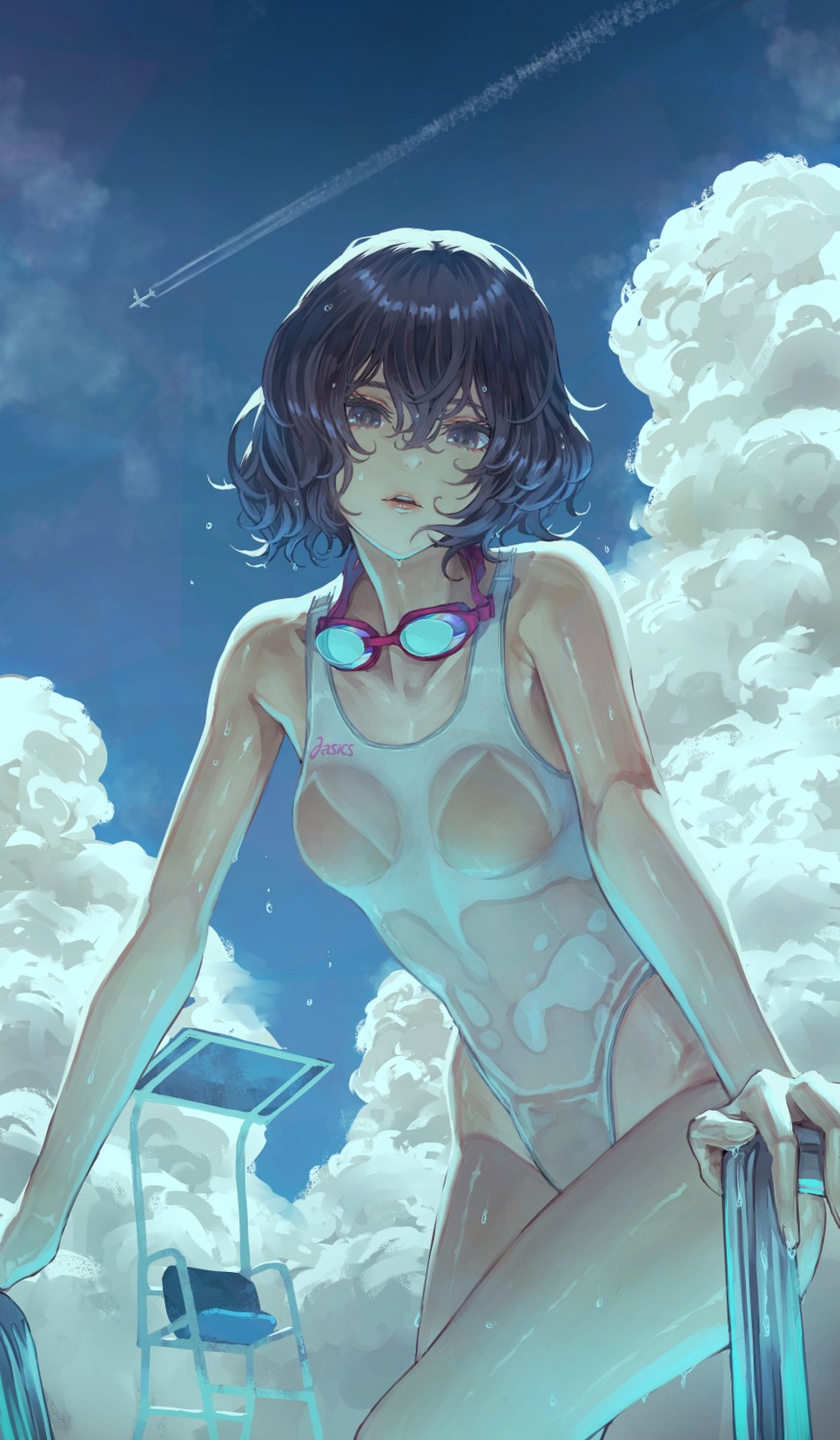 duplicate kaoming nanjou_ao see_through swimsuits wet