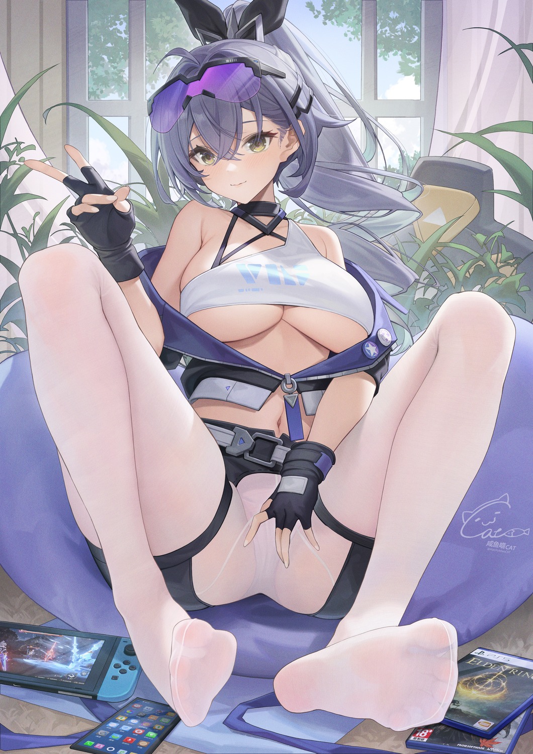 feet honkai:_star_rail megane no_bra pantsu pantyhose silver_wolf_(honkai:_star_rail) underboob youxuemingdie