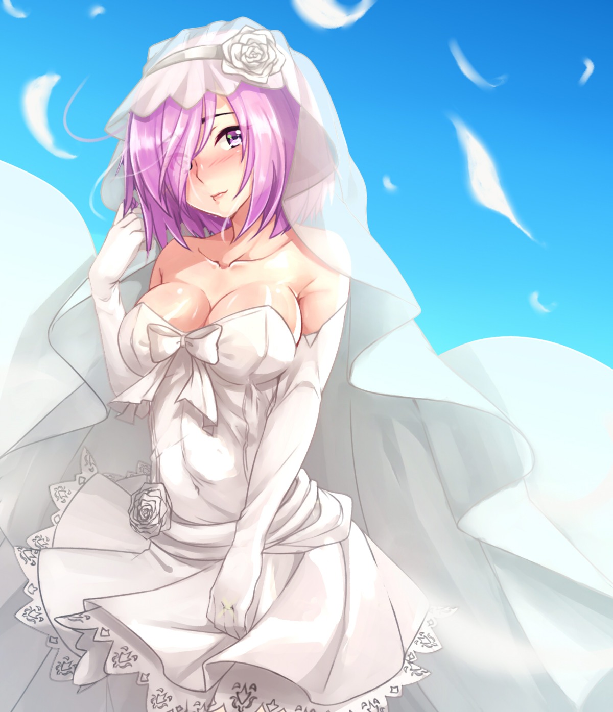 cleavage dress fate/grand_order mash_kyrielight tenneko_yuuri wedding_dress