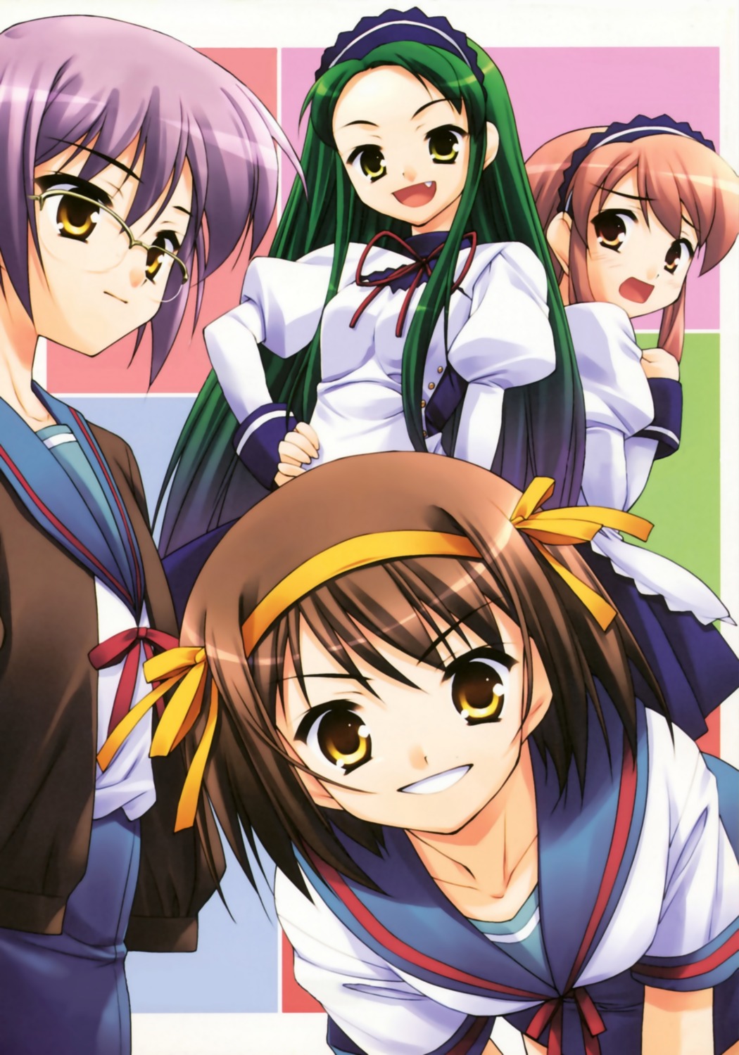 asahina_mikuru detexted hoshizaki_hikaru megane nagato_yuki seifuku suzumiya_haruhi suzumiya_haruhi_no_yuuutsu tsuruya waitress