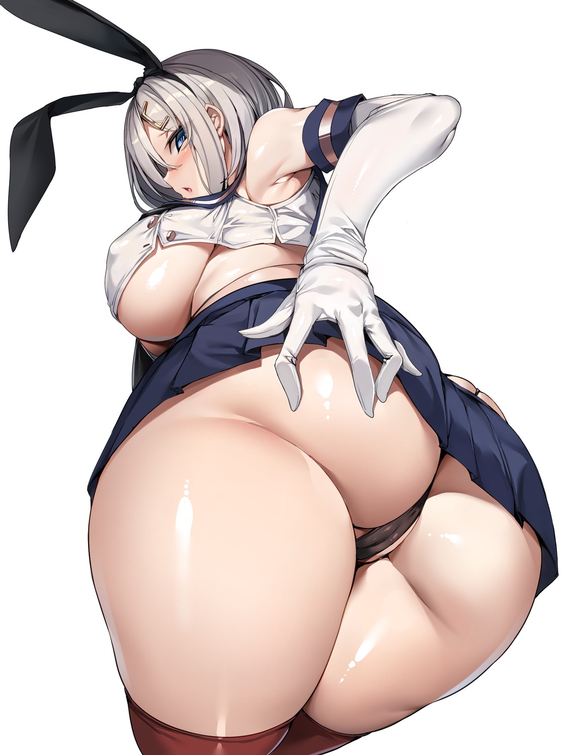 ass cameltoe cosplay erect_nipples hamakaze_(kancolle) kantai_collection no_bra pantsu seifuku skirt_lift thighhighs thong torisan