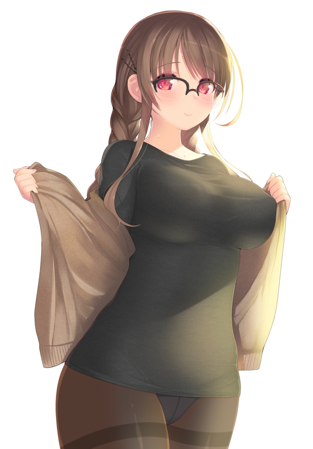 arima_senne kashiwamochi_yomogi megane pantsu pantyhose sweater undressing