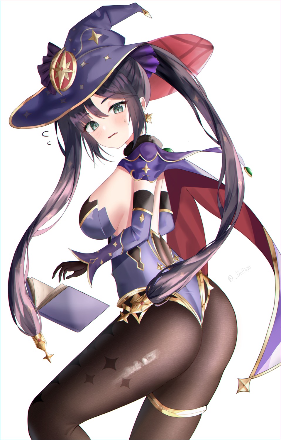 ass doham garter genshin_impact leotard mona_megistus no_bra pantyhose witch