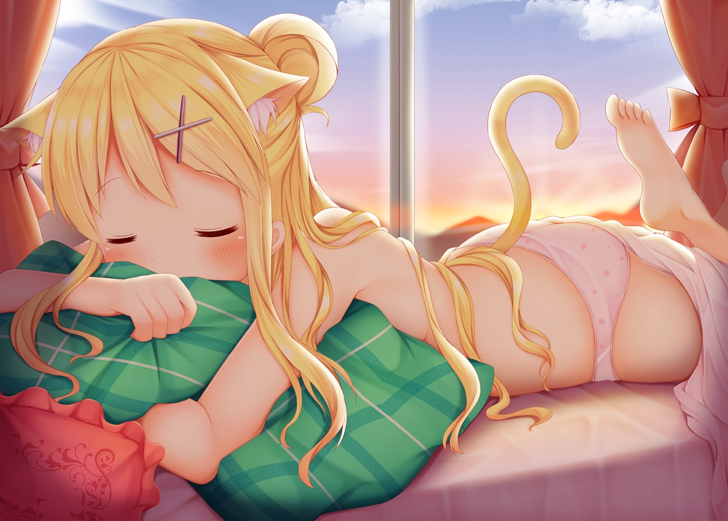 animal_ears kin'iro_mosaic kujou_karen loli minato_ojitan pantsu sheets tail topless