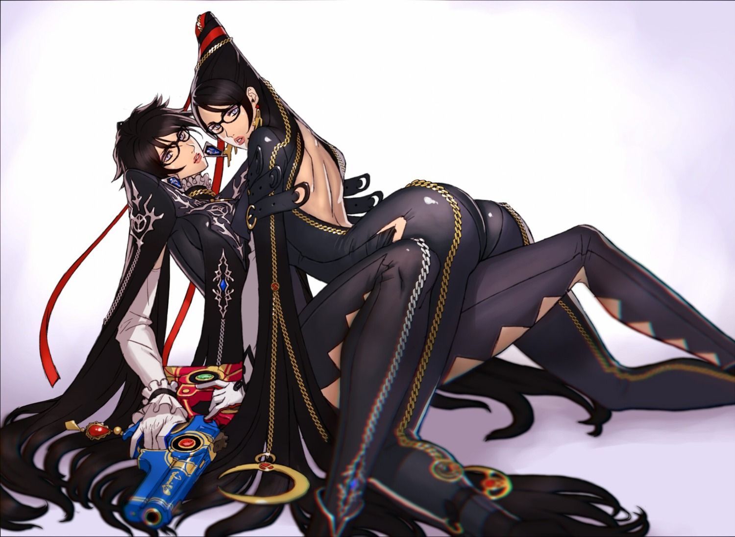 ass bayonetta bayonetta_(character) bodysuit gun megane sega