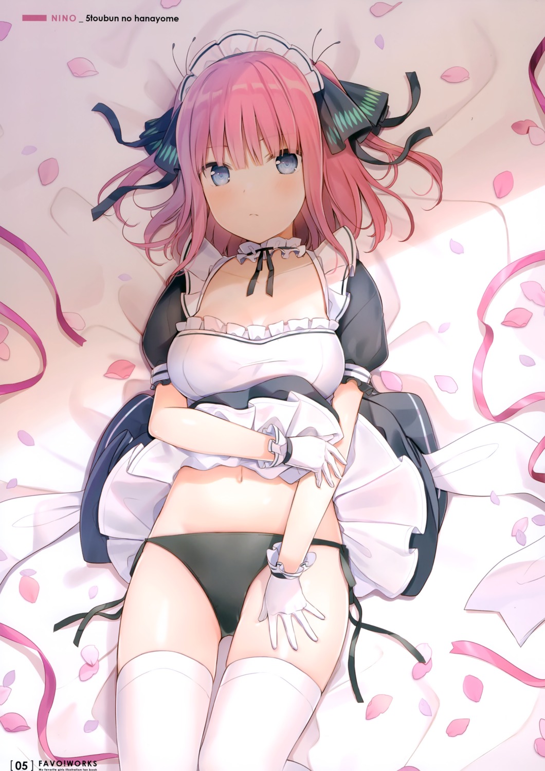 5-toubun_no_hanayome 6u cleavage eternal_land maid nakano_nino pantsu skirt_lift string_panties thighhighs