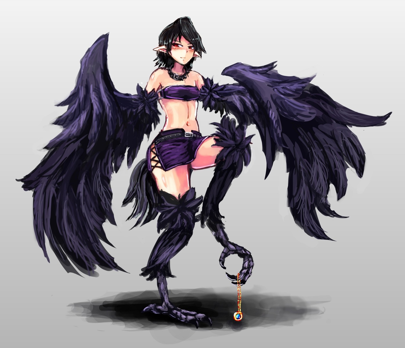 black_harpy monster_girl monster_girl_encyclopedia no_bra pointy_ears skirt_lift tagme wings