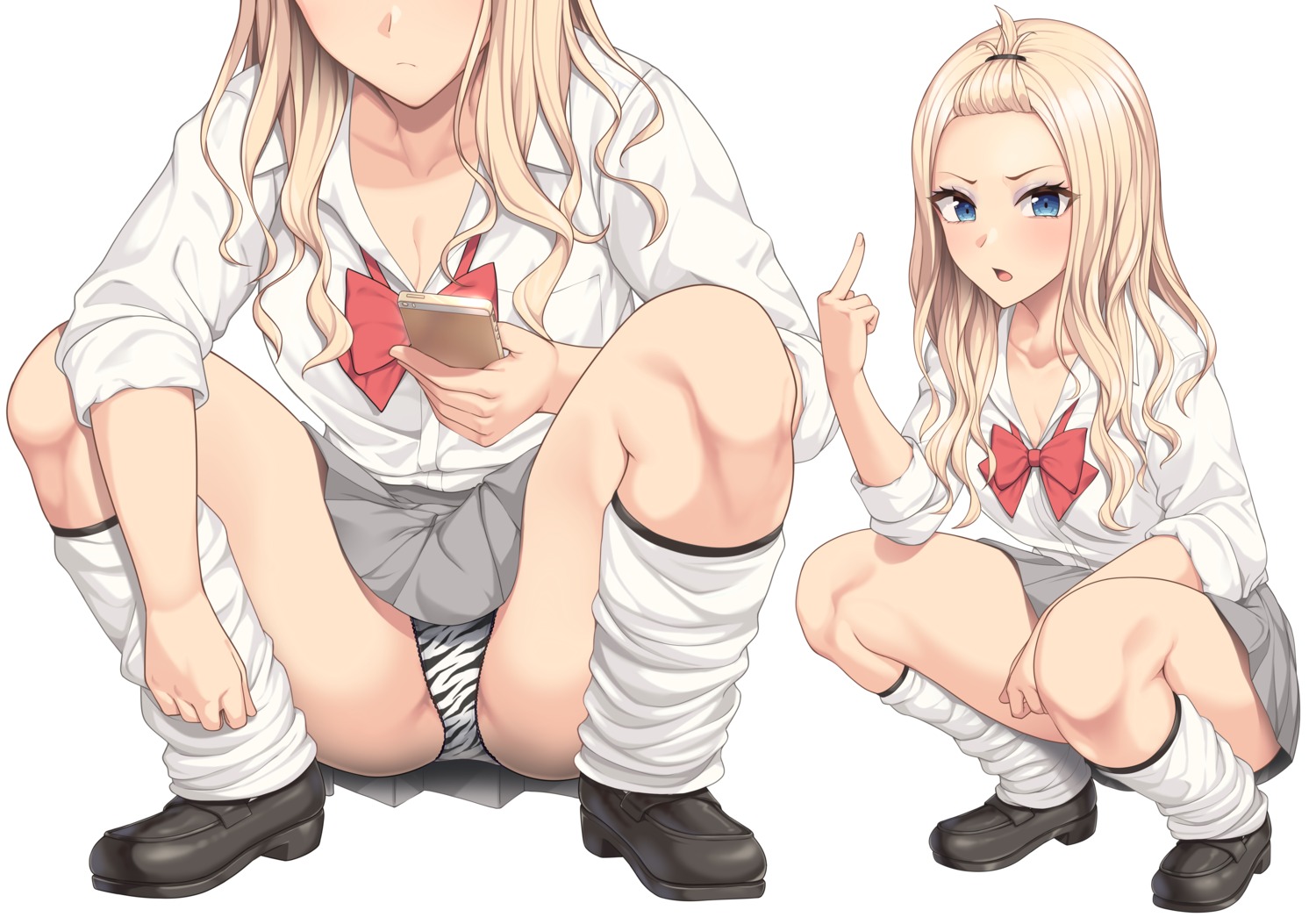 cleavage hiiragi_hajime open_shirt pantsu seifuku skirt_lift