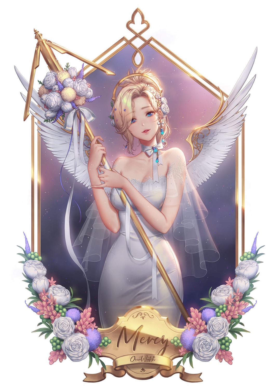 cleavage dress love_cacao mercy_(overwatch) overwatch weapon wings